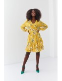 Airy dress with a mustard floral print FG637 - Online store - Boutique